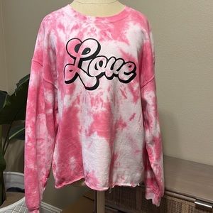 Pink and White Tie Dye Love Sweatshirt, Size Large